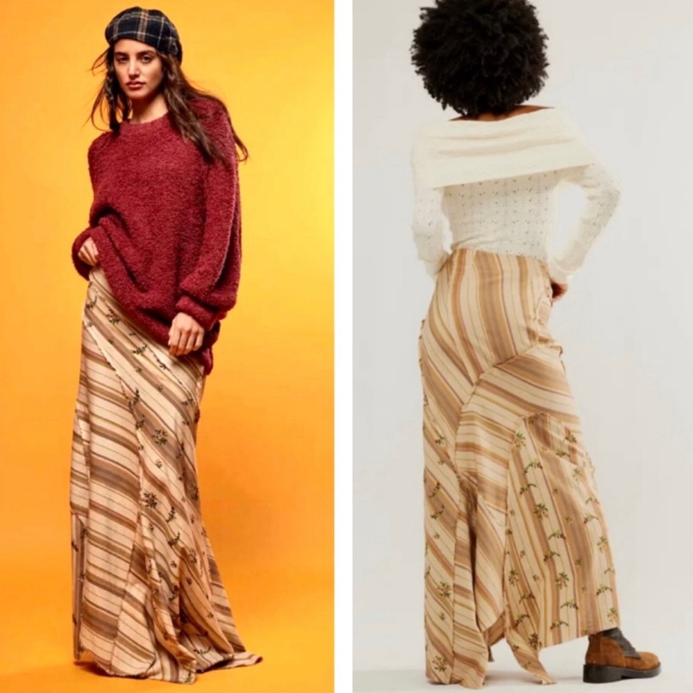 FREE PEOPLE Imogene Boho Mixed Stripe Maxi Skirt NEW Size 6